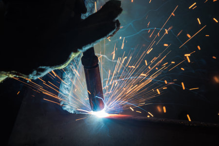 welder, craftsman, erecting technical steel Industrial steel welder in factory technical,