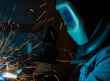 welder, craftsman, erecting technical steel Industrial steel welder in factory technical,
