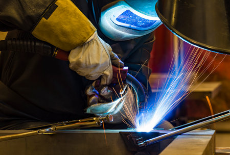 welder, craftsman, erecting technical steel Industrial steel welder in factory technical,