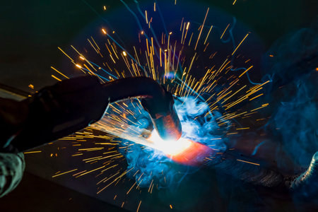 welder, craftsman, erecting technical steel Industrial steel welder in factory technical,