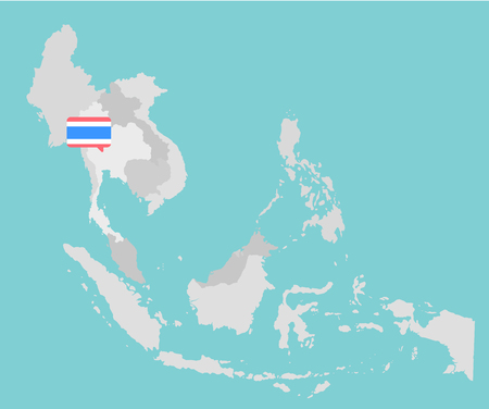 Asian map with point flags flat design vectorのイラスト素材