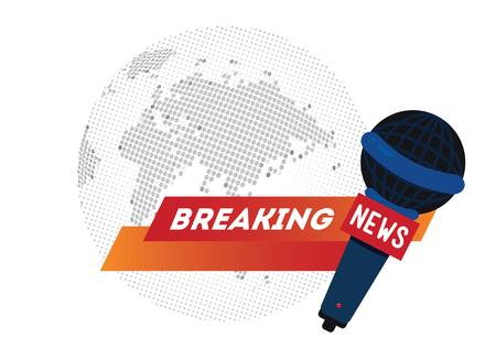Breaking news text with dark microphone on global map illustration designのイラスト素材