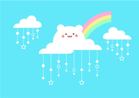 cute sunny blue sky rainbow backgroundのイラスト素材