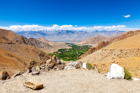 View point of Leh Ladakh have rock and sand look like dry place, Background is Everest with cloud.の写真素材