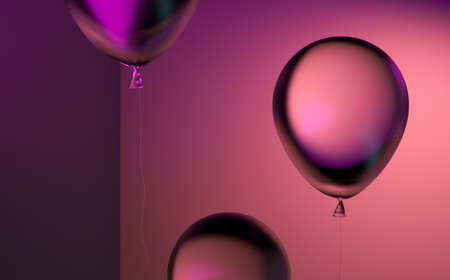 Transparent Balloons Illuminated By Neon Pink Light. Surrealism. Magic Realism. 3d rendering