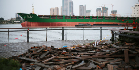 abandoned deck at Xuhui Binjiang, shanghaiのeditorial素材