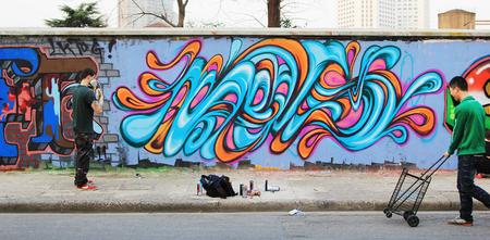 Graffiti at Moganshan Road, Shanghaiのeditorial素材