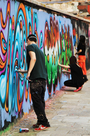 Graffiti at Moganshan Road, Shanghaiのeditorial素材