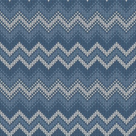 Knitted zigzag pattern. Seamless knit chevron horizontal stripes in grey blue and white for Christmas and New Year jumper, sweater, socks, wrapping paper, or other modern fabric design.のイラスト素材