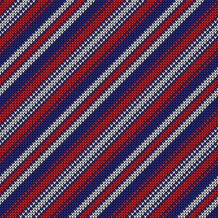 Knitted stripes pattern. Seamless diagonal lines knit texture in red, dark blue, and white for modern Christmas and New Year jumper, socks, wrapping paper, or other winter textile design.のイラスト素材