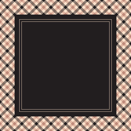Scarf background with gingham check in black, beige, pink. Square design with vichy border for scarf, bandana, shawl, hijab, head scarf, neckwear. Simple spring summer autumn fashion textile print.のイラスト素材