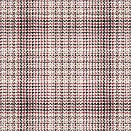 Plaid pattern glen for autumn winter in black, red pink, off white. Seamless herringbone textured tweed tartan check graphic for jacket, coat, skirt, dress, other modern fashion fabric design.のイラスト素材