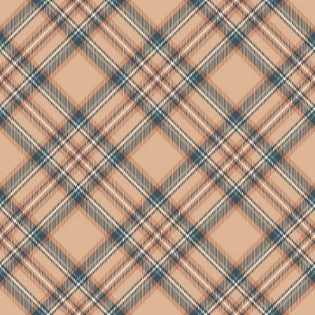 Check pattern print in beige and brown. Seamless neutral tartan plaid vector background for scarf, skirt, blanket, duvet cover. Diagonal texture from Royal Stewart traditional tartan for fabrics.のイラスト素材