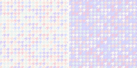 Spring pattern set. Houndstooth print in iridescent pastel lilac purple, pink, orange, green for...