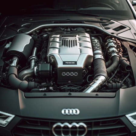 Photo of the engine of a vintage car with exposed mechanical componentの素材