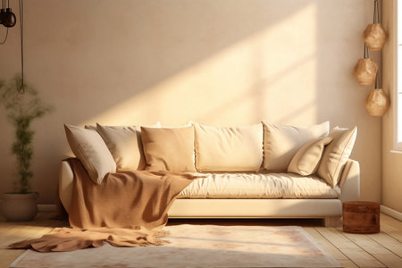 Cream Suede Sofa with Brown Accentsの素材