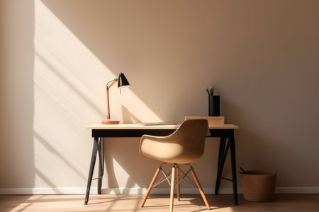 Minimal Modern Office Desk with Laptop and Lampの素材
