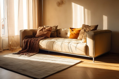 Cream Suede Leather Sofa with Brown Cushionの素材