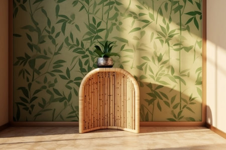 Teak Round Table with Bamboo Door Partitionの素材