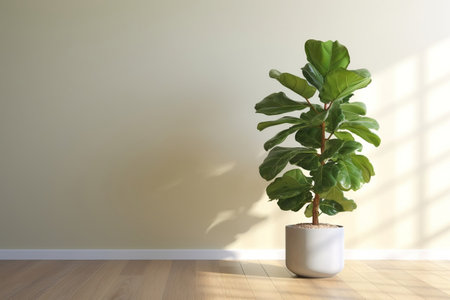A plant in a room with clear white wall at backgroundの素材