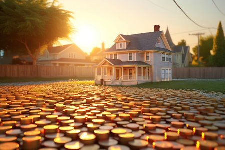 Sunlit Money-Stacked Houses: A Wealthy Abodeの素材