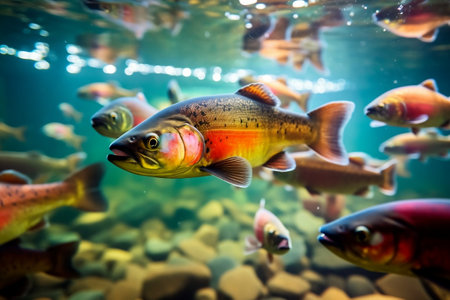 Vibrant Rainbow Trout: Aquatic Beauty in Piscicultureの素材