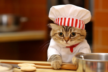 Playful Cat Chef Whisking Up Delightful Delicacies with Styleの素材