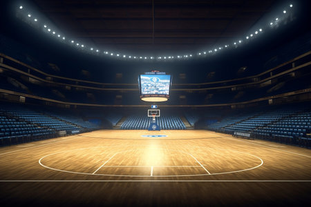 Vast Empty Professional Basketball Arena Ready for Actionの素材