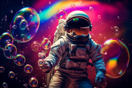 A beautiful painting of an astronaut in a colorful settingの素材