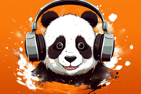 Stylish Headphone-Clad Panda. Generative AIの素材