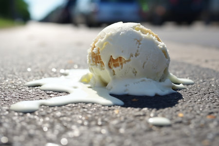 Vanilla Ice Cream Melting on the Sidewalk. Generative AIの素材