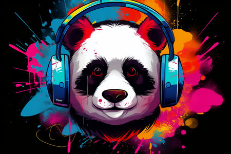 Stylish Headphone-Clad Panda. Generative AIの素材