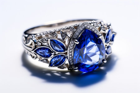 Blue Sapphire on White Background Stunning Gemstone Display. Generative AIの素材