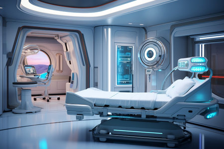 AI Robot in Futuristic Hospital Room. Generative AIの素材
