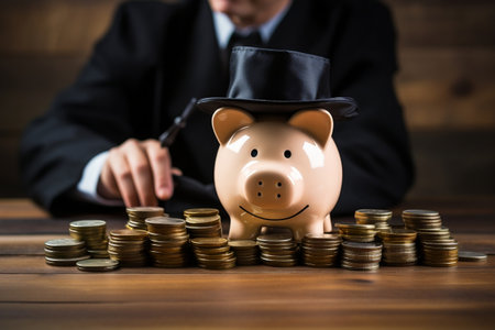 Piggy Bank with Black Graduation Hatの素材