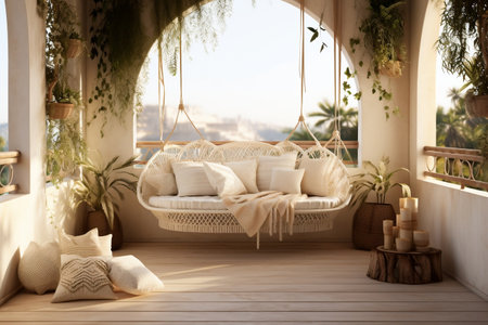 A cute modern balcony with a boho-inspired interior design styleの素材