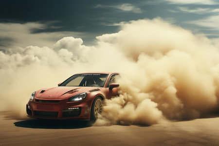 Modern muscle car in the desert, making clouds. Generative Aiの素材
