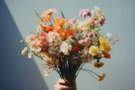Spring Serenade: Captivating Woman Holding Colorful Bloomsの素材