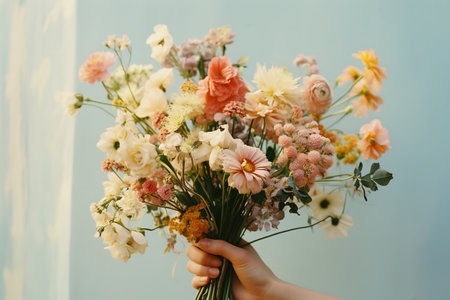 Nature's Gift: A Graceful Lady and Her Bouquet of Spring Flowersの素材