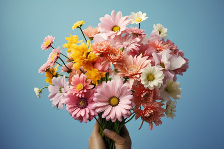 Blossoming Beauty: A Graceful Woman Holds Spring Flowersの素材