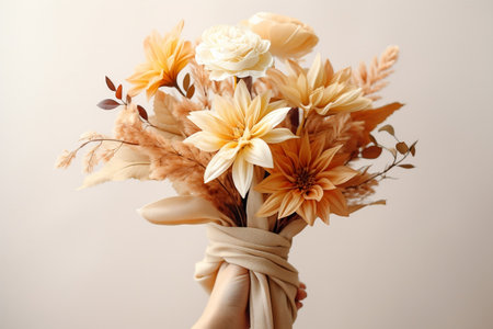Rays of Spring: A Beautiful Woman and Her Bouquet of Bloomsの素材