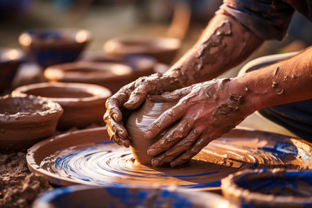 A person making a clay potteryの素材