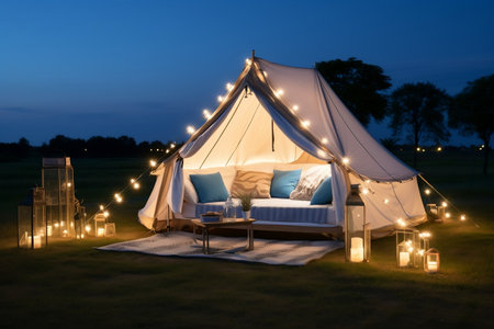 A Cozy Camping Tent At Nightの素材