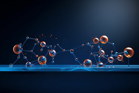 A horizontal banner featuring a glass model of a moleculeの素材