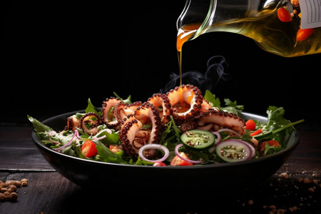 Octopus salad with drizzling sauce, a seafood dishの素材