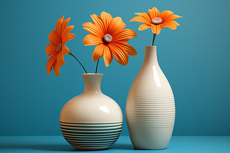 Ceramic Vase Duo with Bright Orange Bloomsの素材