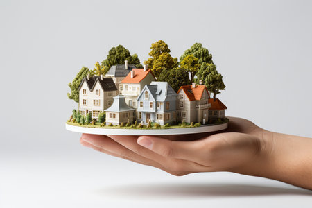 Hand Holding Model House on White Backgroundの素材