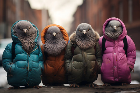 Pigeons in Puffy Coats.の素材