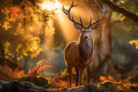 Picturesque European Wilderness with Deerの素材