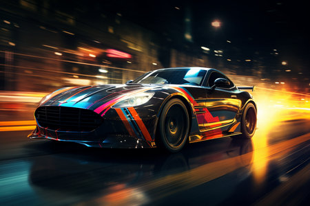 Sleek Sports Car in High-Speed Actionの素材